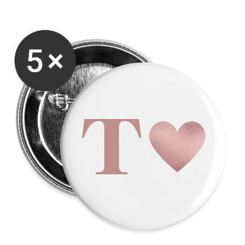 Buchstabe t Herz roségold - Buttons groß 56 mm (5er Pack) - Weiß - Vorne