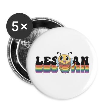 Les Bee An - Fierté lesbienne LGBT - Mais d’abord, - Lot de 5 grands badges (56 mm) - blanc - Devant