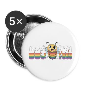 Les Bee An - Fierté lesbienne LGBT - Mais d’abord, - Lot de 5 grands badges (56 mm) - blanc - Devant