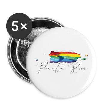 Puerto Rico (USA) | echte Flagge | LGBTQIA+ Script - Buttons groß 56 mm (5er Pack) - Weiß - Vorne