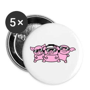 3 DJ Party Schweine Team Drei Freunde Party Crew - Buttons groß 56 mm (5er Pack) - Weiß - Vorne