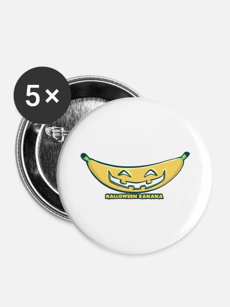 Halloween-Banane - Buttons groß 56 mm (5er Pack) - Weiß