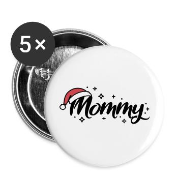 Weihnachtsmütze Mommy Mama - Buttons groß 56 mm (5er Pack) - Weiß - Vorne