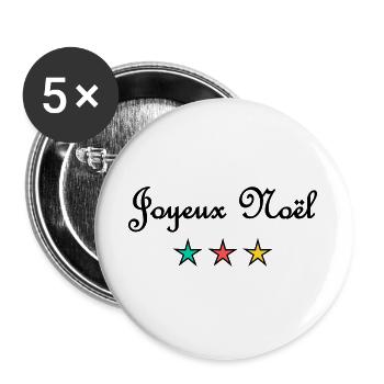 NOËL. JOYEUX NOËL. MERRY CHRISTMAS. PÈRE NOËL - Lot de 5 grands badges (56 mm) - blanc - Devant