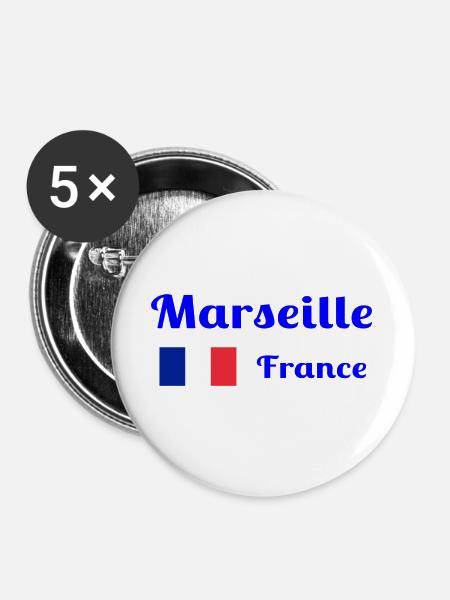 Marseille Frankreich - Stilvolle Drucke - Buttons groß 56 mm (5er Pack) - Weiß
