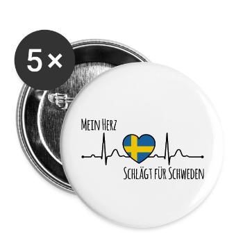 Mein Herz schlägt für Schweden Skandinavien - Buttons groß 56 mm (5er Pack) - Weiß - Vorne
