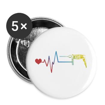 Bohrmaschine Puls Herzschlag - Buttons groß 56 mm (5er Pack) - Weiß - Vorne