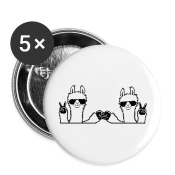2 Lama Team Freunde Sonnenbrille Peace Fist Pump - Buttons groß 56 mm (5er Pack) - Weiß - Vorne