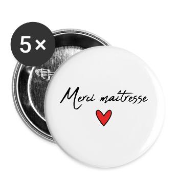 MAÎTRESSE. COEUR. MAITRE. MERCI. MERCI MAÎTRESSE. - Lot de 5 grands badges (56 mm) - blanc - Devant