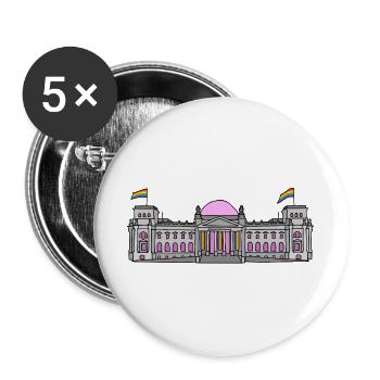 Der Bundestag in Berlin mit Regenbogenfahnen - Buttons groß 56 mm (5er Pack) - Weiß - Vorne
