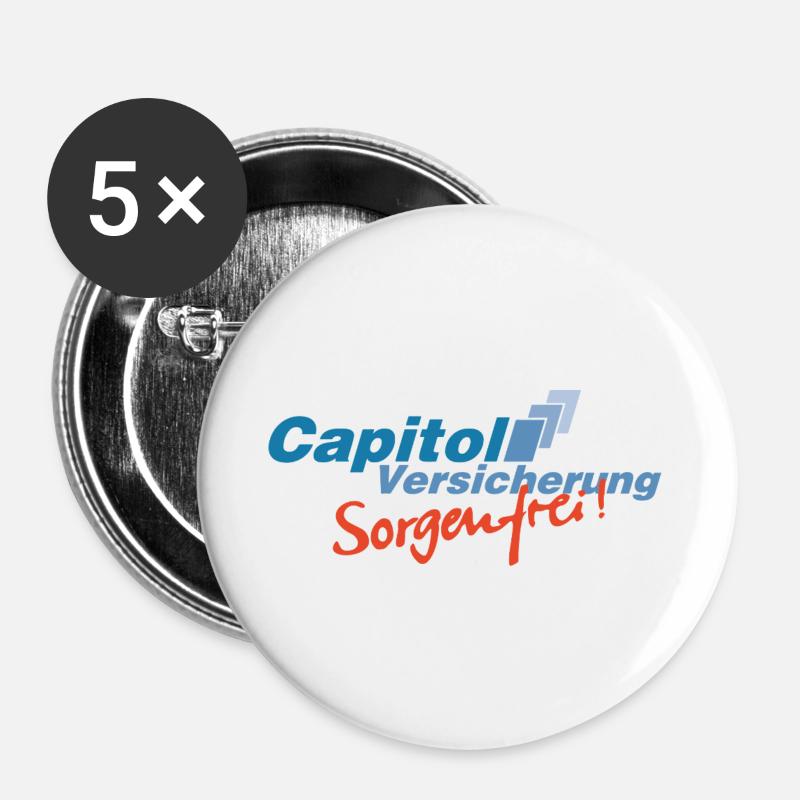 Stromberg Capitol Versicherung Sorgenfrei - Buttons groß 56 mm (5er Pack) - Weiß