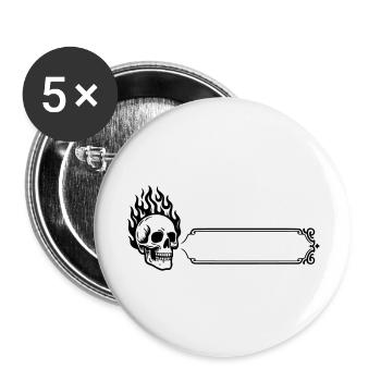 Tête de mort - Nom prénom - Lot de 5 grands badges (56 mm) - blanc - Devant