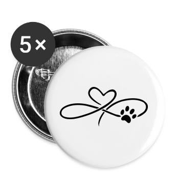 Infinity Herz mit Pfote Hund Katze - Buttons groß 56 mm (5er Pack) - Weiß - Vorne