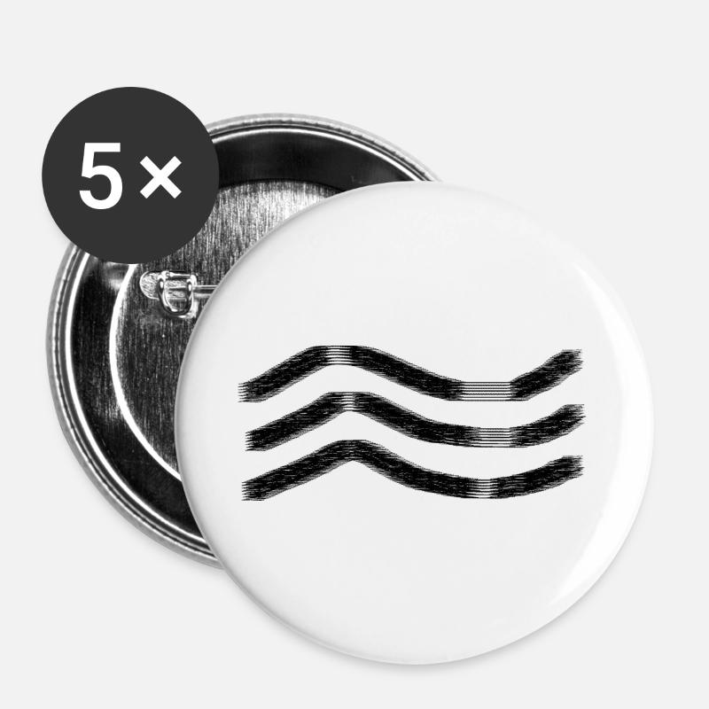Black and white wavy line - Buttons large 2.2''/56 mm (5-pack) - white