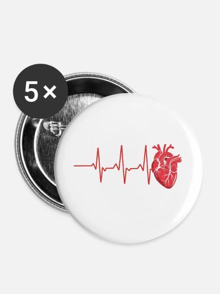 Lebenswille Herzschlag Design - Buttons groß 56 mm (5er Pack) - Weiß