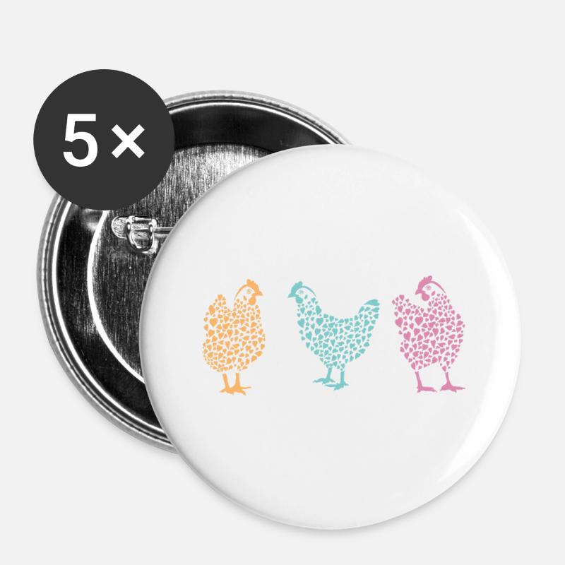 Chicken with heart - Buttons large 2.2''/56 mm (5-pack) - white