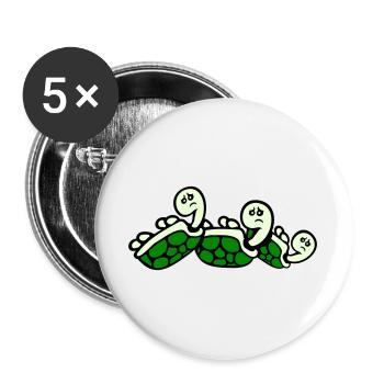 3 Schildkröten Rücken umgekippt liegend traurig - Buttons groß 56 mm (5er Pack) - Weiß - Vorne
