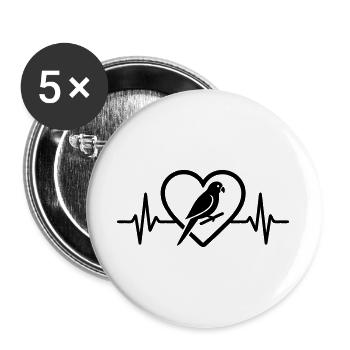 Cœur de perruche - Lot de 5 grands badges (56 mm) - blanc - Devant