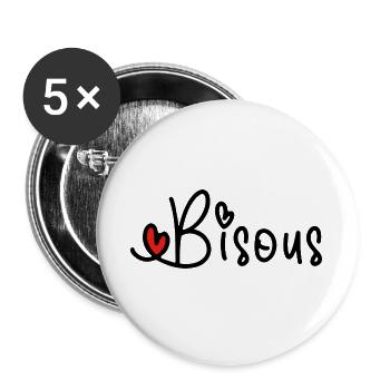 Cœur Rouge Bisous ligne Minimale Noire - Lot de 5 grands badges (56 mm) - blanc - Devant