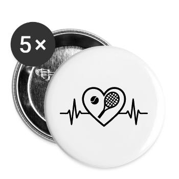 Herz-Tennis - Buttons groß 56 mm (5er Pack) - Weiß - Vorne
