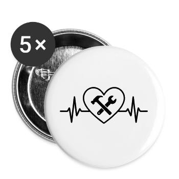 Heimwerken Hammer Schraubenschlüssel Herz - Buttons groß 56 mm (5er Pack) - Weiß - Vorne