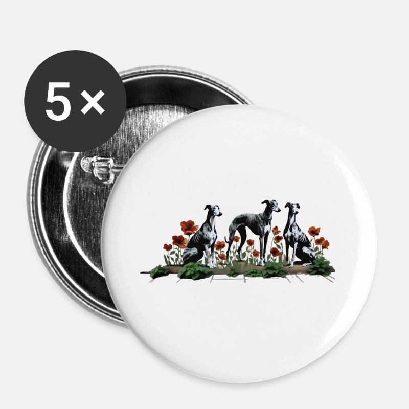 Galgos & Mohnblumen im Garten - Buttons groß 56 mm (5er Pack) - Weiß