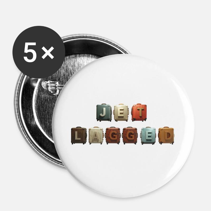 JET LAGGED – suitcase in the air - Buttons large 2.2''/56 mm (5-pack) - white