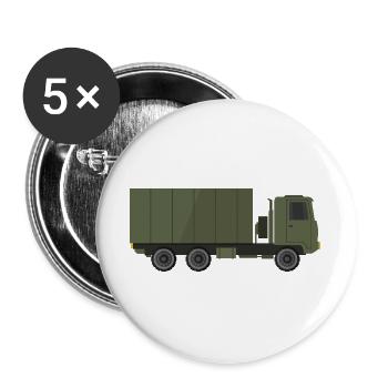 Militär-LKW - Buttons groß 56 mm (5er Pack) - Weiß - Vorne