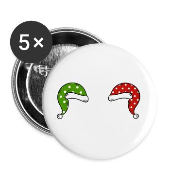Lustige Weihnachtsmütze - Buttons groß 56 mm (5er Pack) - Weiß - Vorne