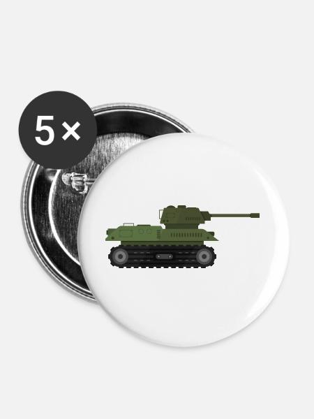 Militärpanzer - Buttons groß 56 mm (5er Pack) - Weiß