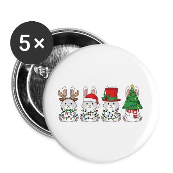 Rabbit Santa Claus Christmas Lights - Buttons large 2.2''/56 mm (5-pack) - white - Front
