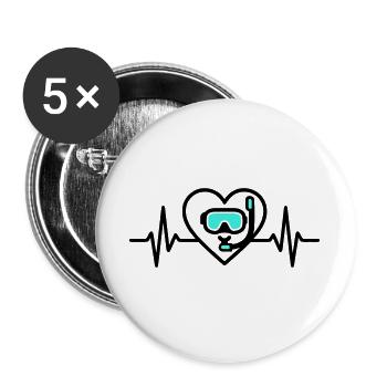 Herz Tauchen – Leidenschaft Meer - Buttons groß 56 mm (5er Pack) - Weiß - Vorne