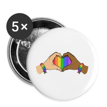 Pride Heart Hands Unity Rainbow Love Support Art - Lot de 5 grands badges (56 mm) - blanc - Devant