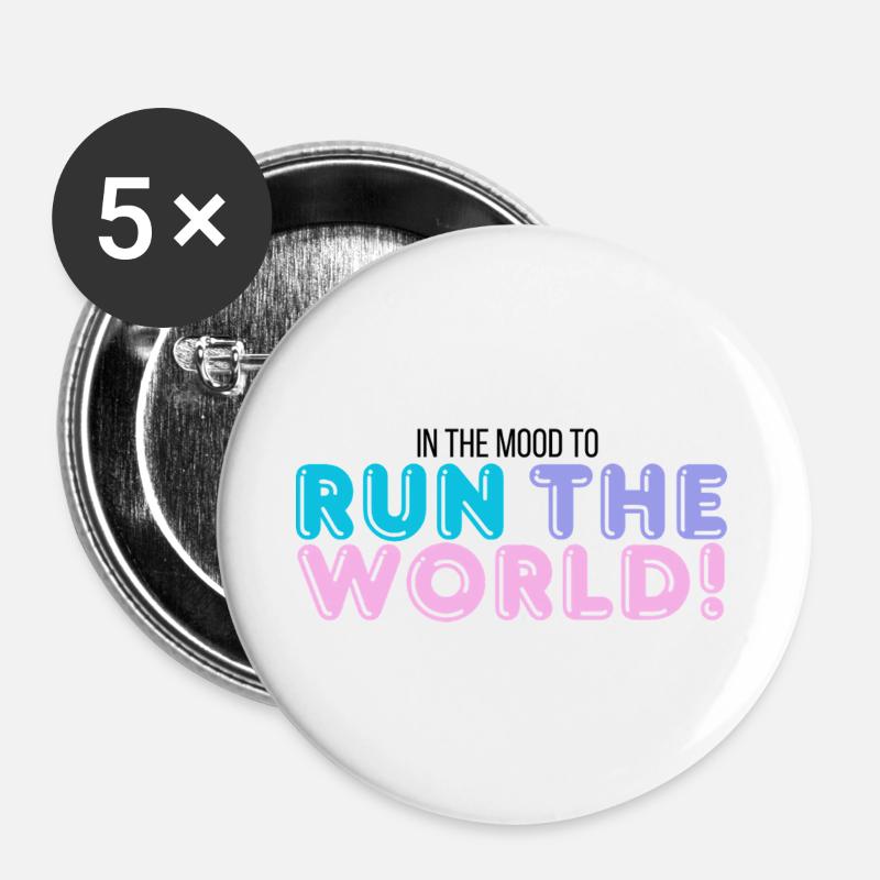I run the world - Buttons large 2.2''/56 mm (5-pack) - white
