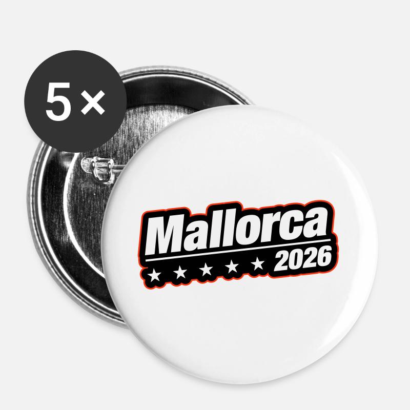 Mallorca 2026 - Buttons groß 56 mm (5er Pack) - Weiß
