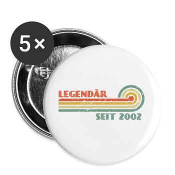 Legendär seit 2002 Retro Regenbogen - Buttons groß 56 mm (5er Pack) - Weiß - Vorne