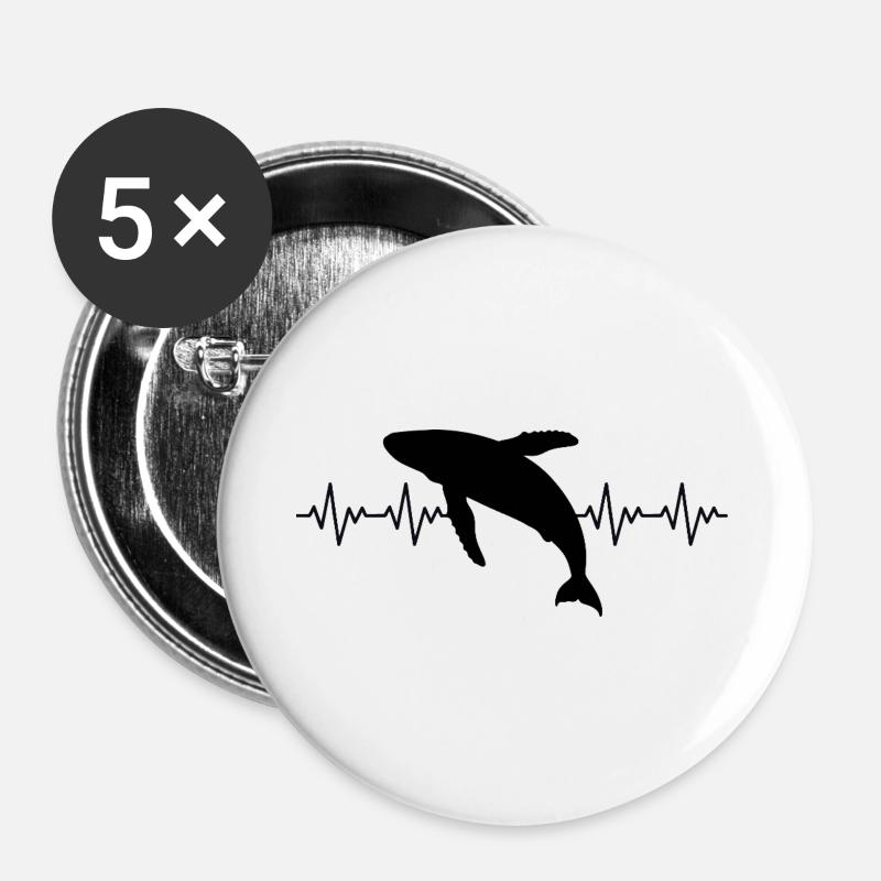 Whale Whale ECG Heartbeat - Buttons large 2.2''/56 mm (5-pack) - white