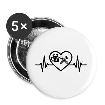 Herz Bier Automechanik Humor - Buttons groß 56 mm (5er Pack) - Weiß - Vorne