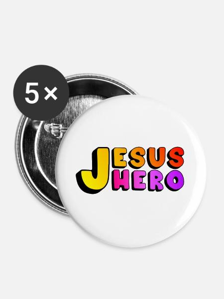 Jesus Hero  - Buttons groß 56 mm (5er Pack) - Weiß