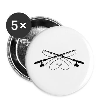 Kreuzende Angelruten Silhouette - Buttons groß 56 mm (5er Pack) - Weiß - Vorne