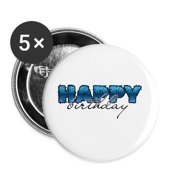 Happy Birthday, Congratulations, Birthday - Buttons large 2.2''/56 mm (5-pack) - white - Front
