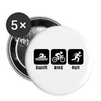 Triathlon Swim Bike Run Schwarz - Buttons groß 56 mm (5er Pack) - Weiß - Vorne