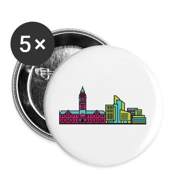 Bradford City Skyline City Hall Modern Line Art - Buttons large 2.2''/56 mm (5-pack) - white - Front