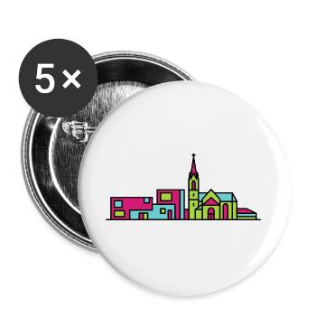 Linz City Skyline New Cathedral Modern Line Art - Buttons large 2.2''/56 mm (5-pack) - white - Front