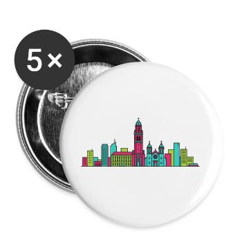 Charleroi City Skyline Glockentürm: Moderne Linienzeichnung - Buttons groß 56 mm (5er Pack) - Weiß - Vorne