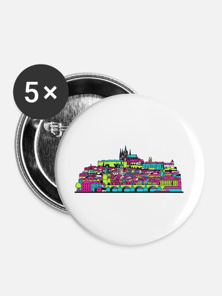 Prager Stadtsilhouette Karlsbrücke Moderne Kunst - Buttons groß 56 mm (5er Pack) - Weiß