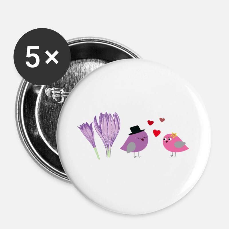 verliebte Vögel - Buttons groß 56 mm (5er Pack) - Weiß