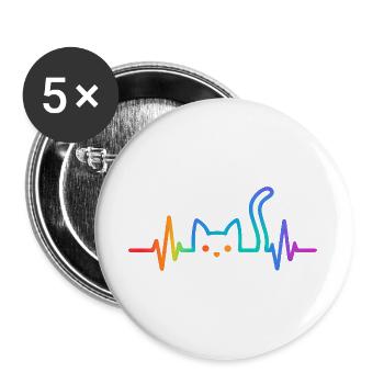 Katze Herzschlag Katzenliebhaber Geschenkidee - Buttons groß 56 mm (5er Pack) - Weiß - Vorne