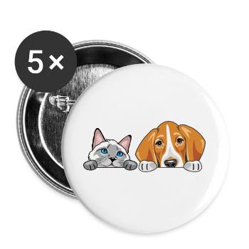 Peeking_Siamese_cat_and_Foxhound_dog - Buttons groß 56 mm (5er Pack) - Weiß - Vorne
