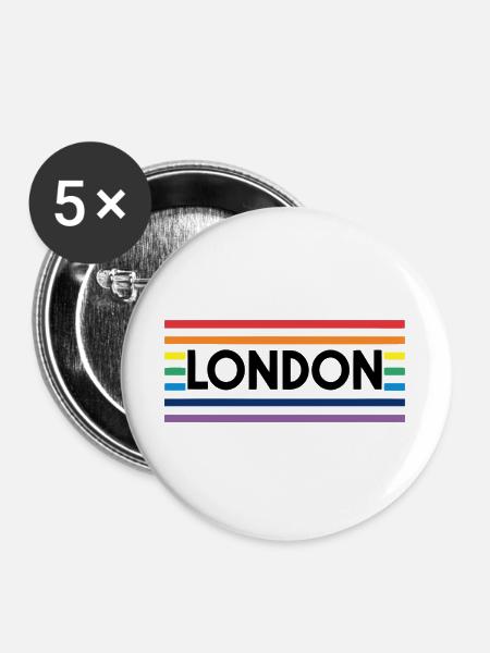 LONDON Urbaner Regenbogen - Buttons groß 56 mm (5er Pack) - Weiß